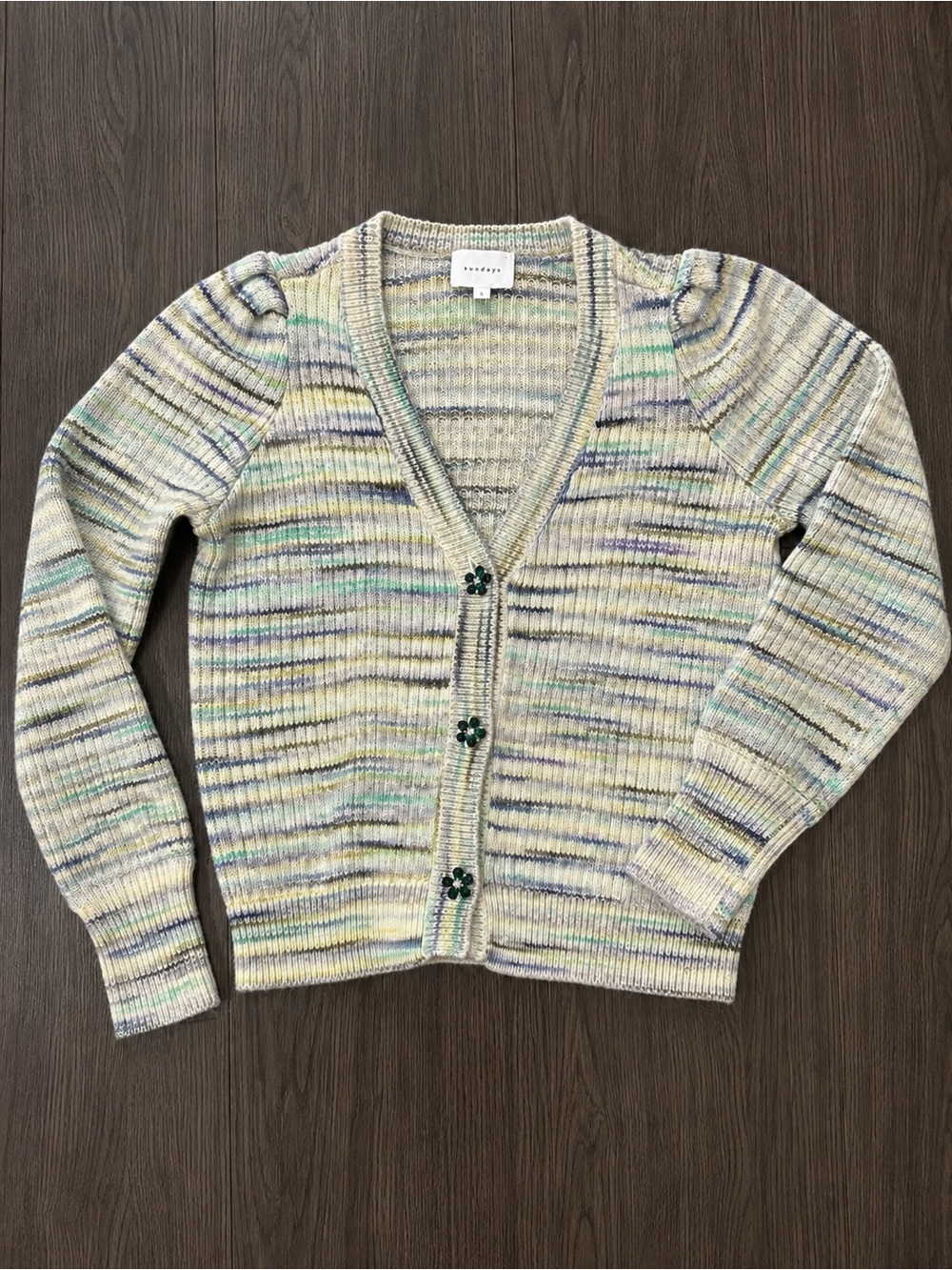 SNDYS Cream Cardigan with Pastel Stripes S